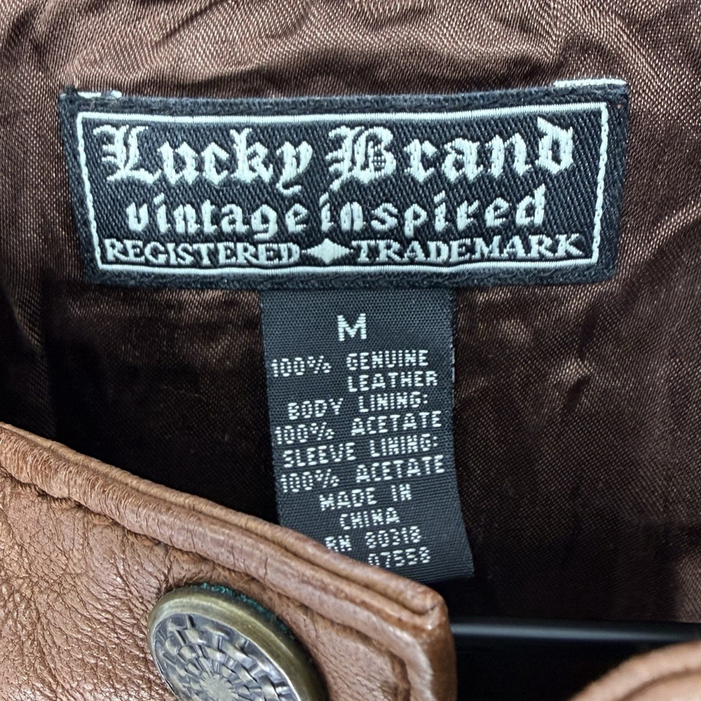 Lucky Brand Vintage Inspired Cognac Leather Jacket Women’s Medium - Picture 6 of 10